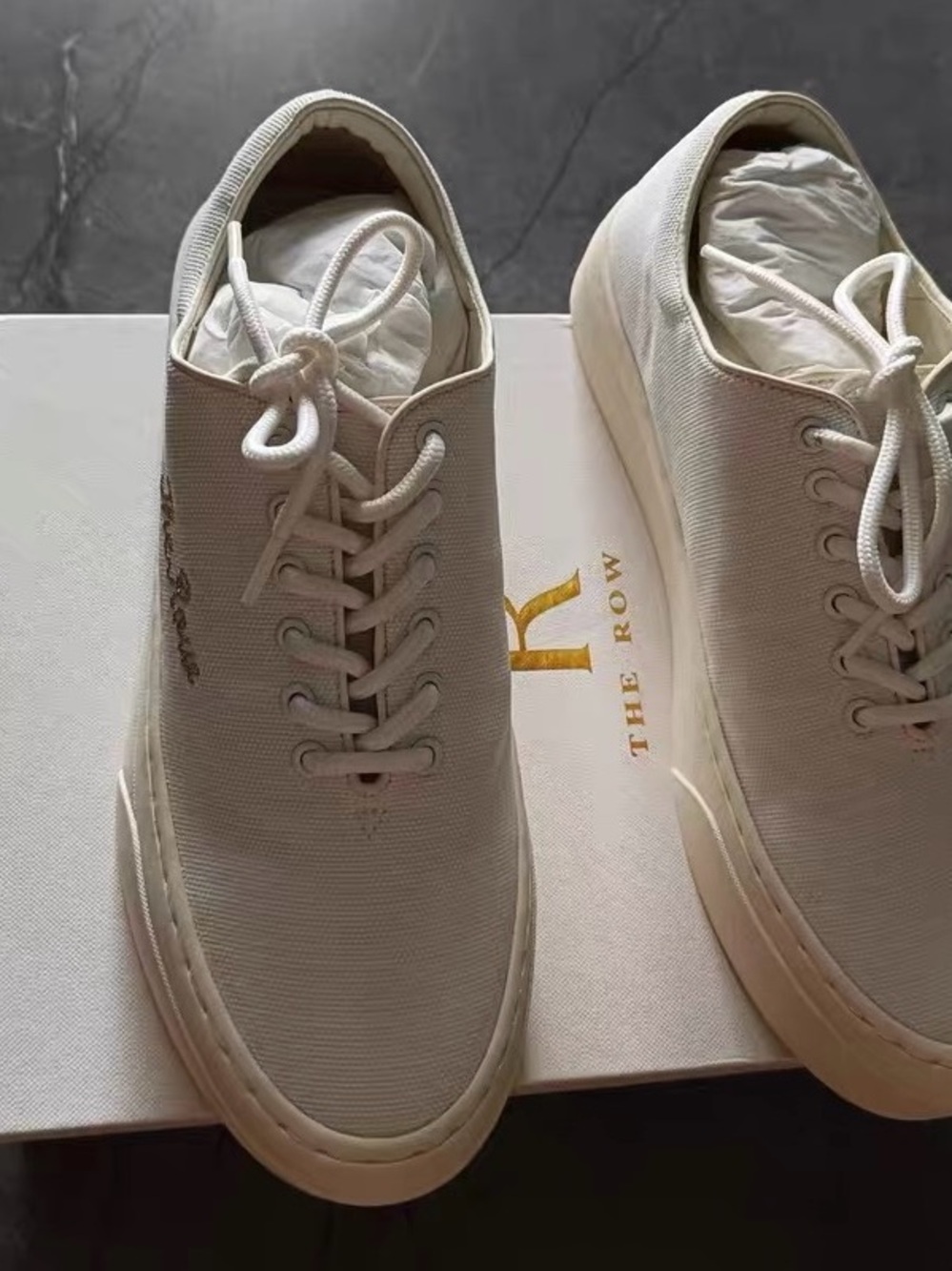 The Row Women Low-Top Canvas Sneakers in Cream - Picture 1 of 3